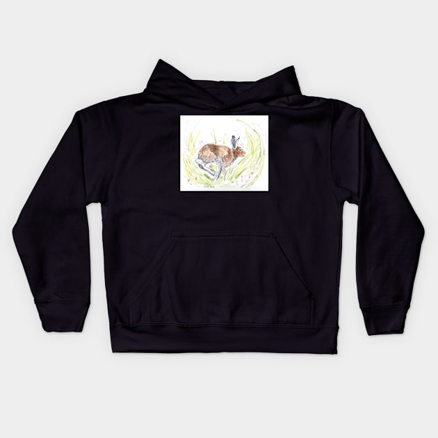 Irish hare watercolour illustration. Kids Hoodie by DebTheZeb